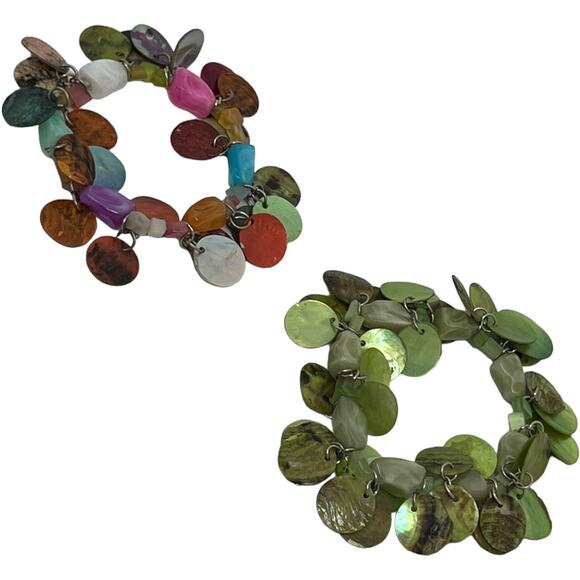 Boho Shell Beaded Bracelet Set with Multicolor Charms - Picture 2 of 4